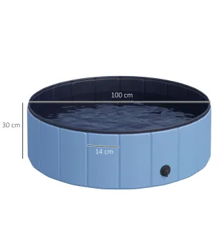 Piscina Plegable para Perros Gatos Ø100x30 cm Bañera Portátil para Mascotas PVC Antideslizante Múltiples Usos Color Azul