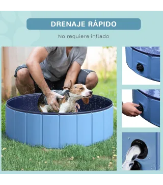 Piscina Plegable para Perros Gatos Ø100x30 cm Bañera Portátil para Mascotas PVC Antideslizante Múltiples Usos Color Azul