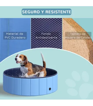 Piscina Plegable para Perros Gatos Ø100x30 cm Bañera Portátil para Mascotas PVC Antideslizante Múltiples Usos Color Azul