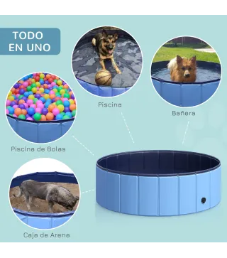 Piscina Plegable para Perros Gatos Ø100x30 cm Bañera Portátil para Mascotas PVC Antideslizante Múltiples Usos Color Azul