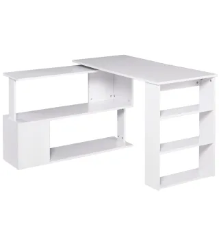 Escritorio Esquinero Giratorio, 120x110 cm, Escritorio en L, Mesa de Escritorio con Estantes, para Oficina en Casa, Estudio, Hog