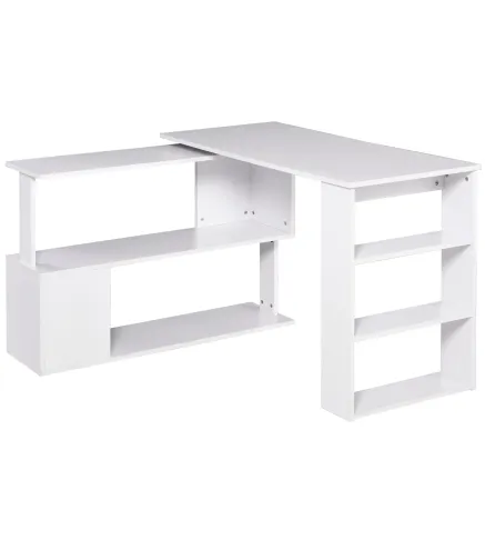 Escritorio Esquinero Giratorio, 120x110 cm, Escritorio en L, Mesa de Escritorio con Estantes, para Oficina en Casa, Estudio, Hog
