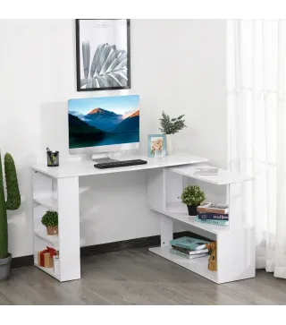 Escritorio Esquinero Giratorio, 120x110 cm, Escritorio en L, Mesa de Escritorio con Estantes, para Oficina en Casa, Estudio, Hog