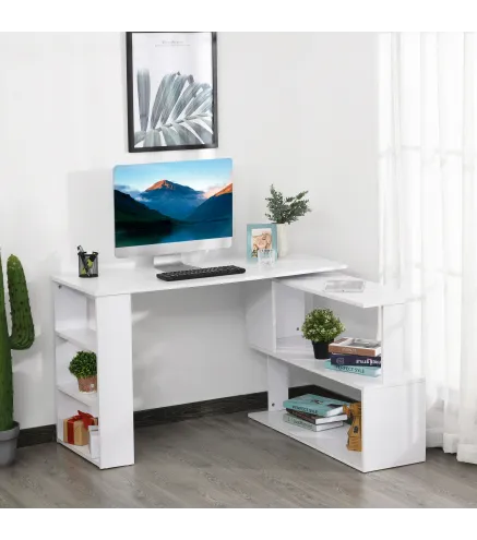 Escritorio Esquinero Giratorio, 120x110 cm, Escritorio en L, Mesa de Escritorio con Estantes, para Oficina en Casa, Estudio, Hog