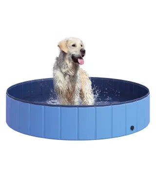 Piscina Plegable para Perros Gatos Ø140x30 cm Bañera Portátil para Mascotas PVC Antideslizante Múltiples Usos Color Azul