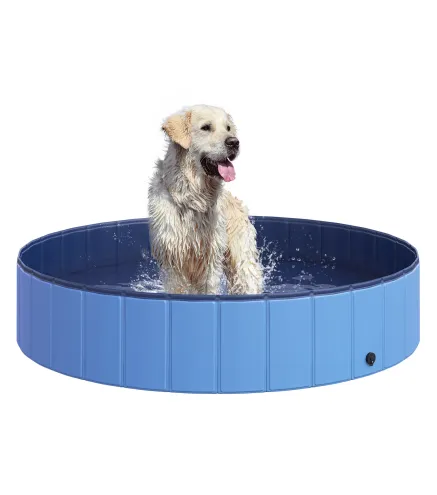 Piscina Plegable para Perros Gatos Ø140x30 cm Bañera Portátil para Mascotas PVC Antideslizante Múltiples Usos Color Azul