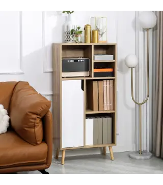 Mueble Aparador Alto Armario Auxiliar de Salón con 5 Compartimentos y 1 Puerta Multiusos para Comedor Cocina Dormitorio 60x30x12