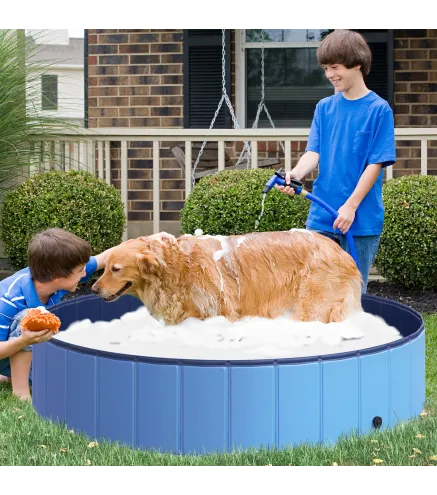 Piscina Plegable para Perros Gatos Ø140x30 cm Bañera Portátil para Mascotas PVC Antideslizante Múltiples Usos Color Azul