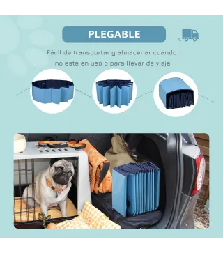 Piscina Plegable para Perros Gatos Ø140x30 cm Bañera Portátil para Mascotas PVC Antideslizante Múltiples Usos Color Azul