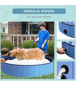 Piscina Plegable para Perros Gatos Ø140x30 cm Bañera Portátil para Mascotas PVC Antideslizante Múltiples Usos Color Azul