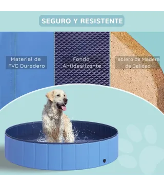 Piscina Plegable para Perros Gatos Ø140x30 cm Bañera Portátil para Mascotas PVC Antideslizante Múltiples Usos Color Azul