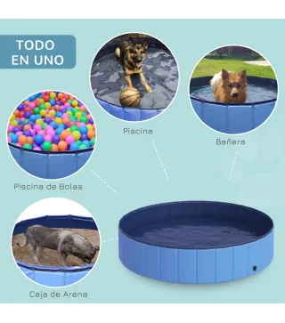 Piscina Plegable para Perros Gatos Ø140x30 cm Bañera Portátil para Mascotas PVC Antideslizante Múltiples Usos Color Azul