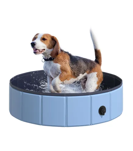 Piscina Plegable para Perros Gatos Ø80x20 cm Bañera Portátil para Mascotas PVC Antideslizante Múltiples Usos Color Azul