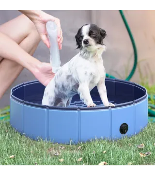 Piscina Plegable para Perros Gatos Ø80x20 cm Bañera Portátil para Mascotas PVC Antideslizante Múltiples Usos Color Azul