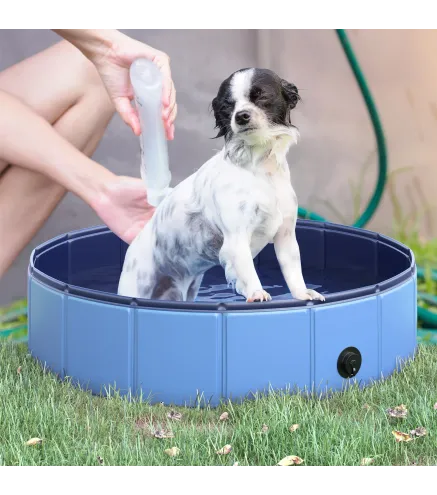Piscina Plegable para Perros Gatos Ø80x20 cm Bañera Portátil para Mascotas PVC Antideslizante Múltiples Usos Color Azul