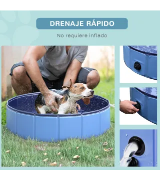 Piscina Plegable para Perros Gatos Ø80x20 cm Bañera Portátil para Mascotas PVC Antideslizante Múltiples Usos Color Azul