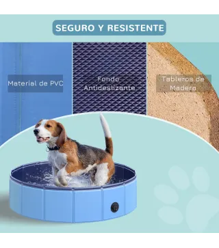 Piscina Plegable para Perros Gatos Ø80x20 cm Bañera Portátil para Mascotas PVC Antideslizante Múltiples Usos Color Azul
