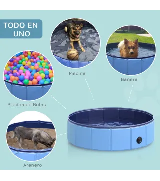 Piscina Plegable para Perros Gatos Ø80x20 cm Bañera Portátil para Mascotas PVC Antideslizante Múltiples Usos Color Azul