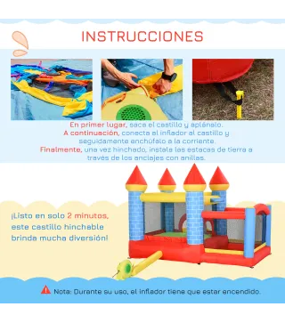 Castillo Hinchable para Niños con Tobogán Cama de Salto Inflador y Bolsa de Transporte para Interior y Exterior 280x260x210 cm M
