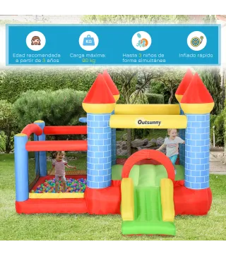 Castillo Hinchable para Niños con Tobogán Cama de Salto Inflador y Bolsa de Transporte para Interior y Exterior 280x260x210 cm M
