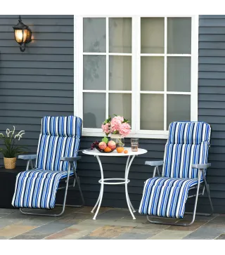 2 Tumbonas de Jardín de Acero con Cojín Acolchado Respaldo Ajustable y Reposapiés 60x75x65-102 cm Rayas Azul