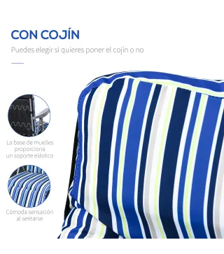 2 Tumbonas de Jardín de Acero con Cojín Acolchado Respaldo Ajustable y Reposapiés 60x75x65-102 cm Rayas Azul