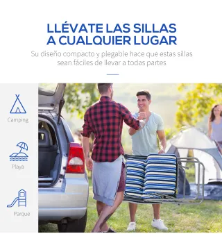 2 Tumbonas de Jardín de Acero con Cojín Acolchado Respaldo Ajustable y Reposapiés 60x75x65-102 cm Rayas Azul