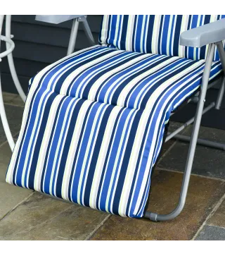 2 Tumbonas de Jardín de Acero con Cojín Acolchado Respaldo Ajustable y Reposapiés 60x75x65-102 cm Rayas Azul
