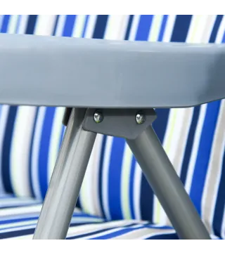 2 Tumbonas de Jardín de Acero con Cojín Acolchado Respaldo Ajustable y Reposapiés 60x75x65-102 cm Rayas Azul