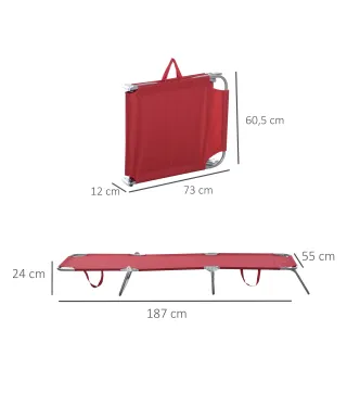 Tumbona Jardín Exterior Plegable con Respaldo Ajustable en 5 Posiciones Carga 120 kg para Terraza 187x55x24 cm Burdeos