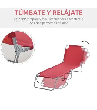 Tumbona Jardín Exterior Plegable con Respaldo Ajustable en 5 Posiciones Carga 120 kg para Terraza 187x55x24 cm Burdeos