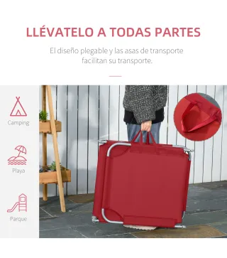 Tumbona Jardín Exterior Plegable con Respaldo Ajustable en 5 Posiciones Carga 120 kg para Terraza 187x55x24 cm Burdeos