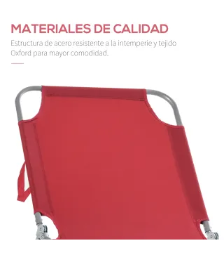 Tumbona Jardín Exterior Plegable con Respaldo Ajustable en 5 Posiciones Carga 120 kg para Terraza 187x55x24 cm Burdeos