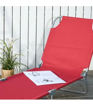 Tumbona Jardín Exterior Plegable con Respaldo Ajustable en 5 Posiciones Carga 120 kg para Terraza 187x55x24 cm Burdeos