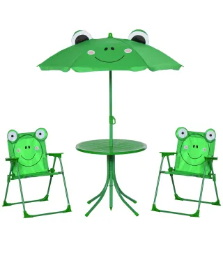 Set de Mesa y Sillas Infantil de Jardín Conjunto de Picnic Plegable para Niños Juego de Mesa con Sombrilla Ajustable en Altura d