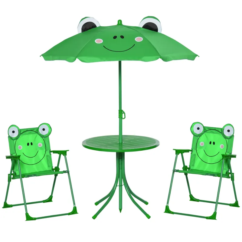 Set de Mesa y Sillas Infantil de Jardín Conjunto de Picnic Plegable para Niños Juego de Mesa con Sombrilla Ajustable en Altura d