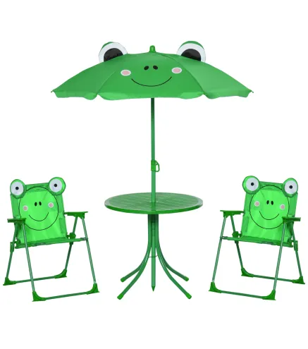 Set de Mesa y Sillas Infantil de Jardín Conjunto de Picnic Plegable para Niños Juego de Mesa con Sombrilla Ajustable en Altura d