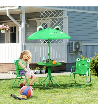 Set de Mesa y Sillas Infantil de Jardín Conjunto de Picnic Plegable para Niños Juego de Mesa con Sombrilla Ajustable en Altura d
