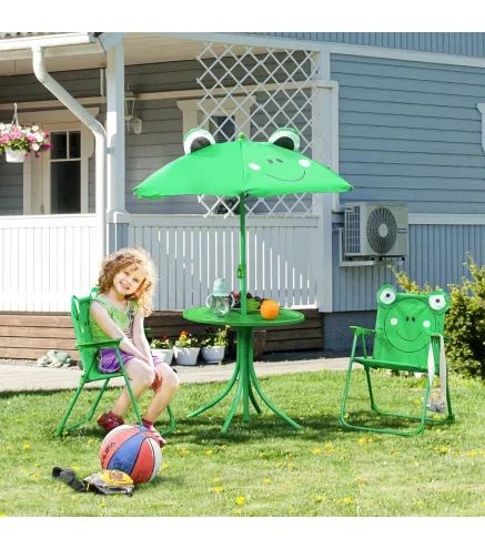 Set de Mesa y Sillas Infantil de Jardín Conjunto de Picnic Plegable para Niños Juego de Mesa con Sombrilla Ajustable en Altura d