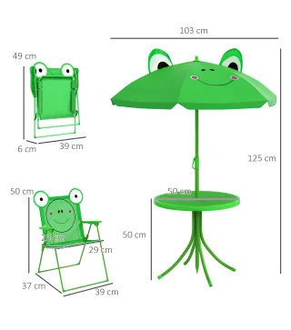 Set de Mesa y Sillas Infantil de Jardín Conjunto de Picnic Plegable para Niños Juego de Mesa con Sombrilla Ajustable en Altura d