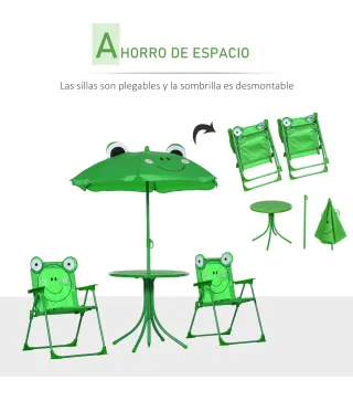 Set de Mesa y Sillas Infantil de Jardín Conjunto de Picnic Plegable para Niños Juego de Mesa con Sombrilla Ajustable en Altura d