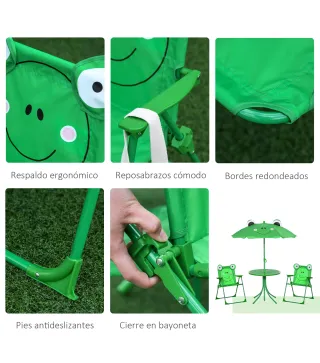 Set de Mesa y Sillas Infantil de Jardín Conjunto de Picnic Plegable para Niños Juego de Mesa con Sombrilla Ajustable en Altura d
