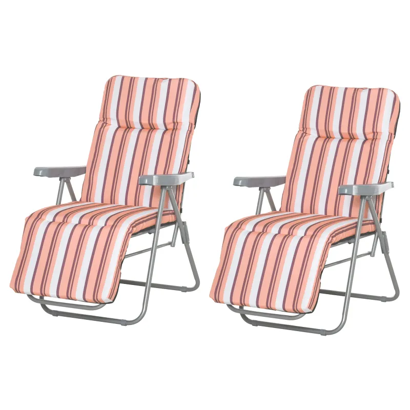 2 Tumbonas de Jardín de Acero con Cojín Acolchado Respaldo Ajustable y Reposapiés 60x75x65-102 cm Rayas Naranja 2 Tumbonas de Jardín de Acero con Cojín Acolchado Respaldo Ajustable y Reposapiés 60x75x65-102 cm Rayas Naranja