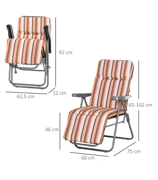 2 Tumbonas de Jardín de Acero con Cojín Acolchado Respaldo Ajustable y Reposapiés 60x75x65-102 cm Rayas Naranja