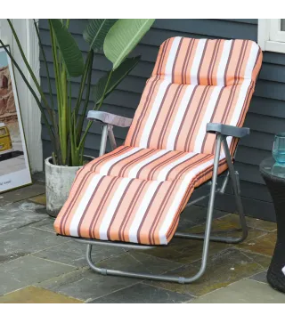 2 Tumbonas de Jardín de Acero con Cojín Acolchado Respaldo Ajustable y Reposapiés 60x75x65-102 cm Rayas Naranja