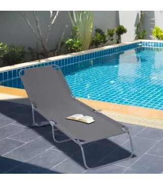 Tumbona de Jardín Plegable con Respaldo Ajustable en 5 Posiciones Carga 120 kg para Terraza Piscina 187x55x24 cm Gris