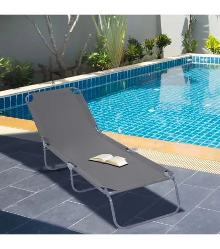 Tumbona de Jardín Plegable con Respaldo Ajustable en 5 Posiciones Carga 120 kg para Terraza Piscina 187x55x24 cm Gris