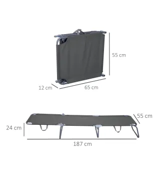Tumbona de Jardín Plegable con Respaldo Ajustable en 5 Posiciones Carga 120 kg para Terraza Piscina 187x55x24 cm Gris
