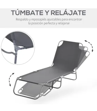 Tumbona de Jardín Plegable con Respaldo Ajustable en 5 Posiciones Carga 120 kg para Terraza Piscina 187x55x24 cm Gris