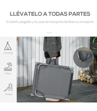 Tumbona de Jardín Plegable con Respaldo Ajustable en 5 Posiciones Carga 120 kg para Terraza Piscina 187x55x24 cm Gris